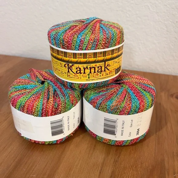 KARNAK Italian Lace MULTICOLOR  crochet RIBBON YARN PInks & Greens - Picture 3 of 6